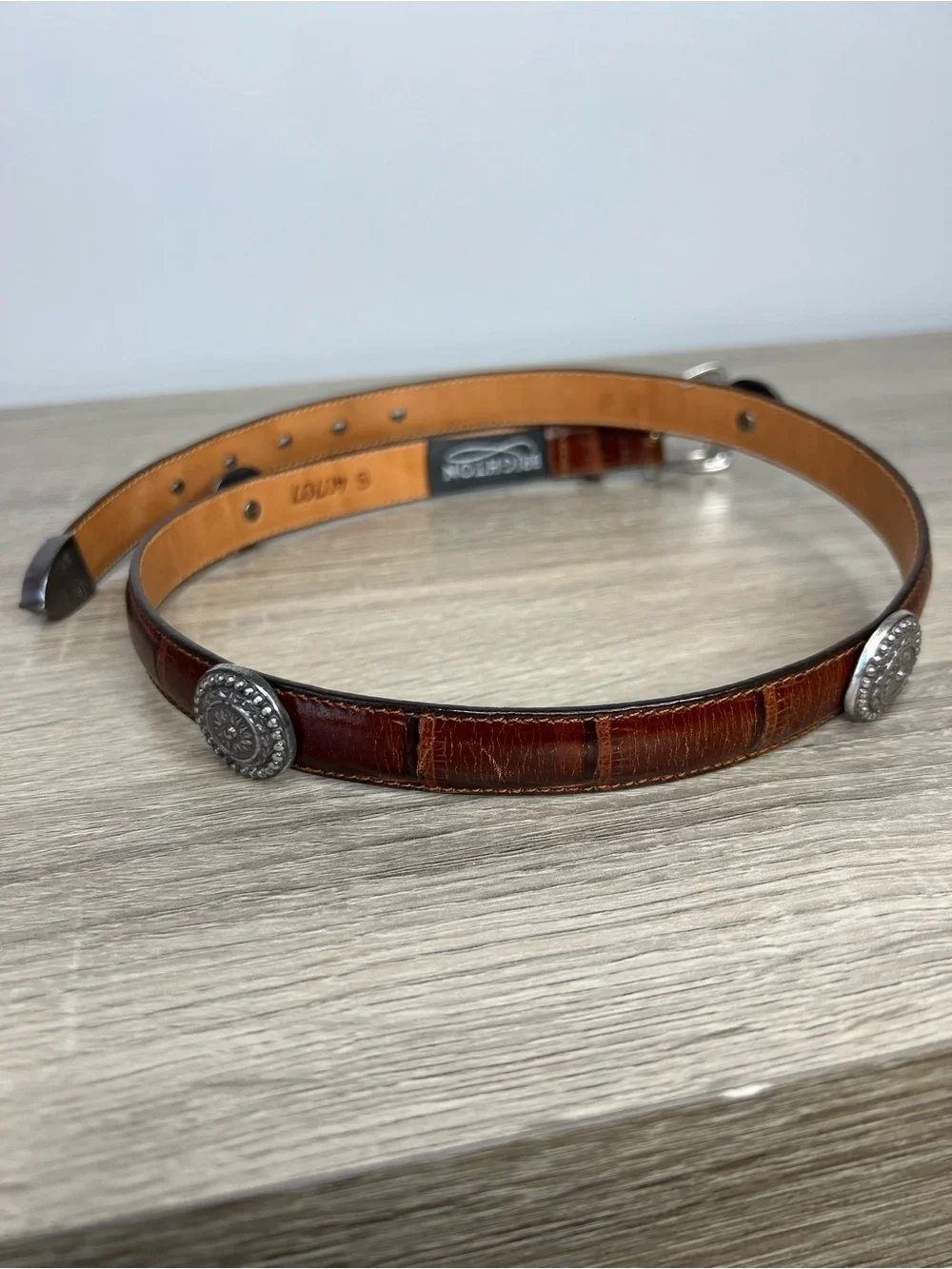 Vintage Brighton Croc Embossed Leather Accent Belt Women’s Small Western Boho